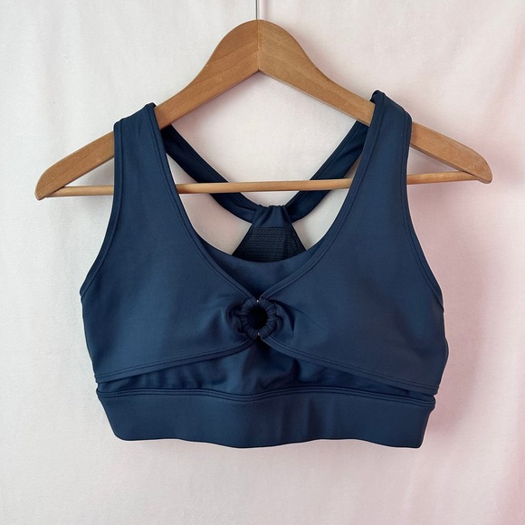 Curves N CombatBoots Sports Bra activewear athletic gym o-ring teal blue Large - Picture 1 of 5